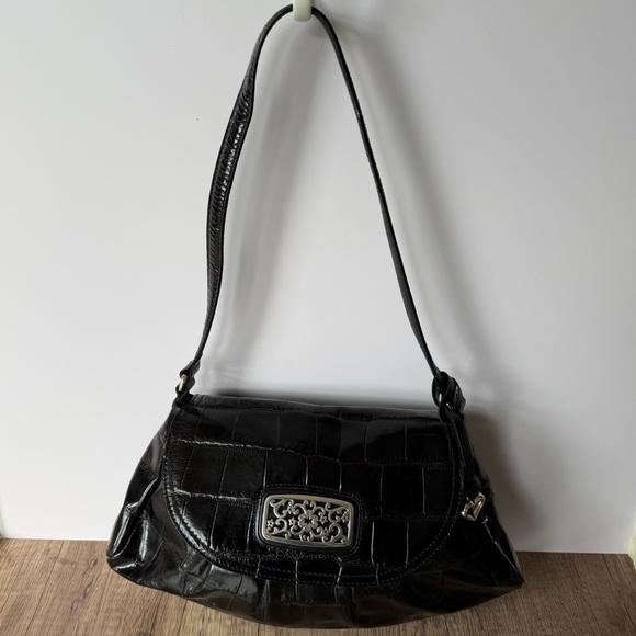 Brighton Black Croc Embossed Leather Shoulder heart charm